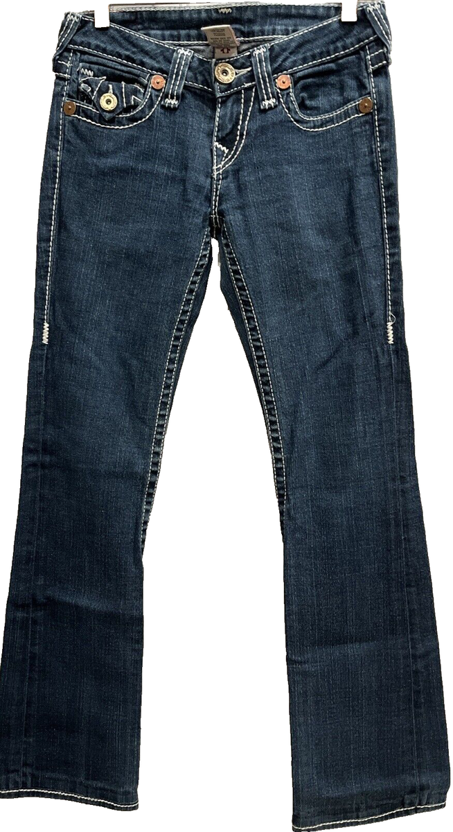 TRUE RELIGION Jeans BECKY Big T Flap Pocket White Thick Stitch SZ