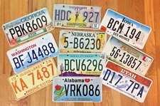 Kids Themed Set of Colorful License Plates from 10 Different States