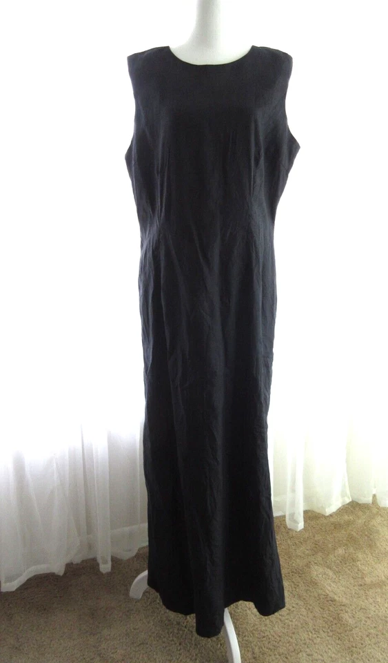 Maxi Vestido Merona Lino XL Negro Sin Mangas Largo Tobillo Vaina Sin Mangas Tanque Foto 2 de 4