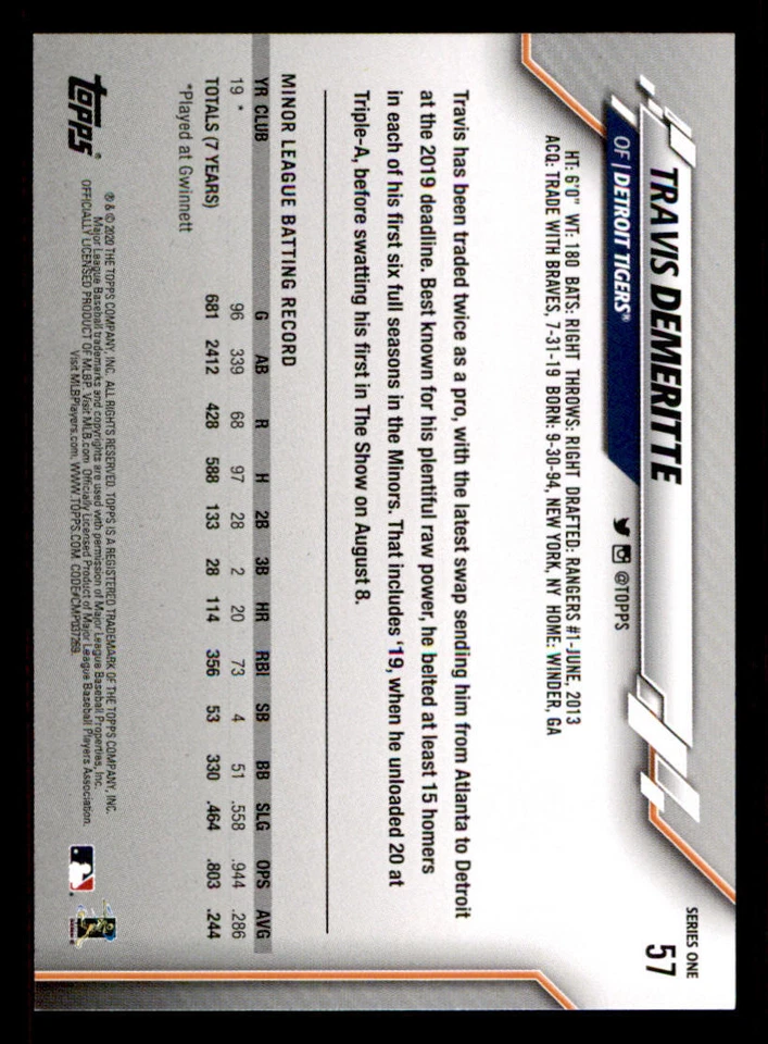 2020 Topps Factory Set Gold Stars #57 Travis Demeritte - Image 2 of 2