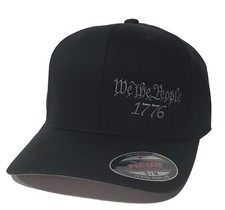 We The People 1776 Patriotic Embroidered FLEXFIT Black Cap Hat, 5001
