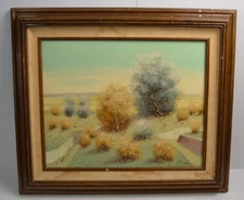Original Desert Smoke Tree Wash Arroyo Painting on Canvas Signed Milller MCM Art