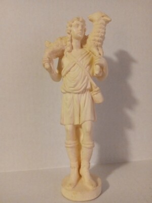 Vintage A Santini Shepherd With Lamb Classic Figure, Italy, Signed, 9 ,  Ivory