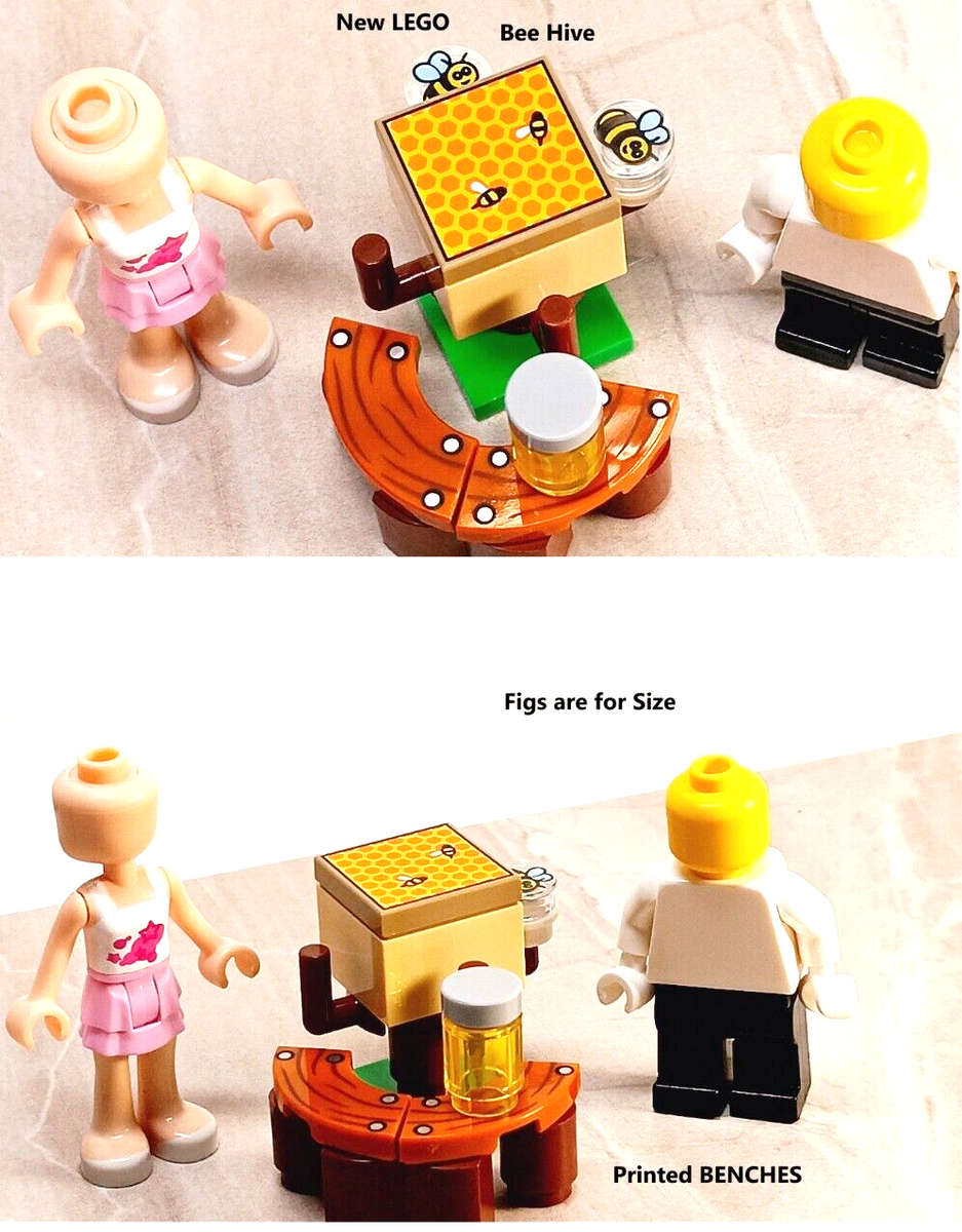 New LEGO Beehive Printed Wood Benches BEES Honey Jar Curved Tree