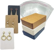 100Pcs Jewelry Cardboard Display Cards Necklace Earring Stud Holder w/ 100 Bags