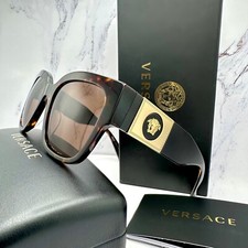 VERSACE Sunglasses Women's Tortoise Square Gold Metal Medusa 54mm Brown Lens