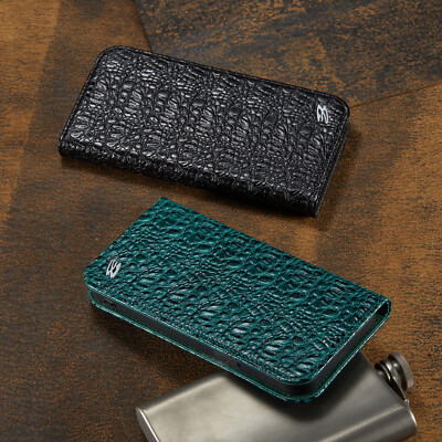 Crocodile Genuine Leather Card Slot Flip Case Cover for iPhone 14 15 16 Pro Max
