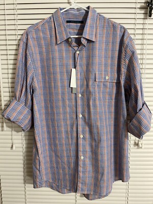NEW PERRY ELLIS men's Button Down Shirt Size XL Bright Coral Roll Tab Sleeve 