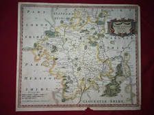 ROBERT MORDEN HAND COLOURED  COLOURED MAP OF WORCESTERSHIRE PUBL.CIRCA 1695 
