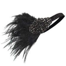 1920s Flapper Headband for Women Black Feather Gatsby Headpiece for Costume 1...