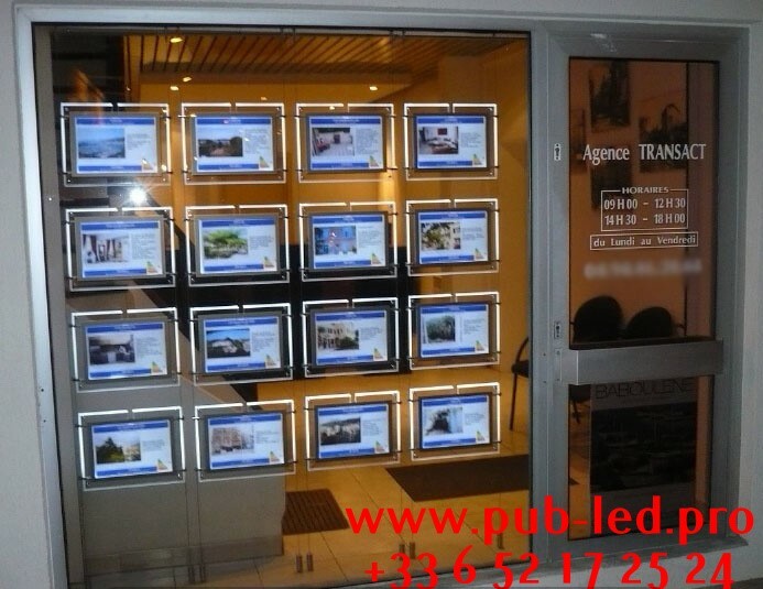 Porte affiche lumineux LED A4 en aluminium noir pour vitrine de magasin