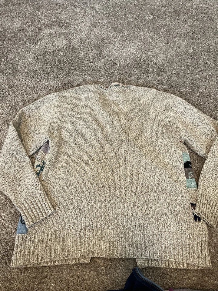 Suéter Woolrich Mujer Grande Gris/Bronceado Abotonado Invierno Amish Ganso Manzanas De Colección Foto 4 de 4