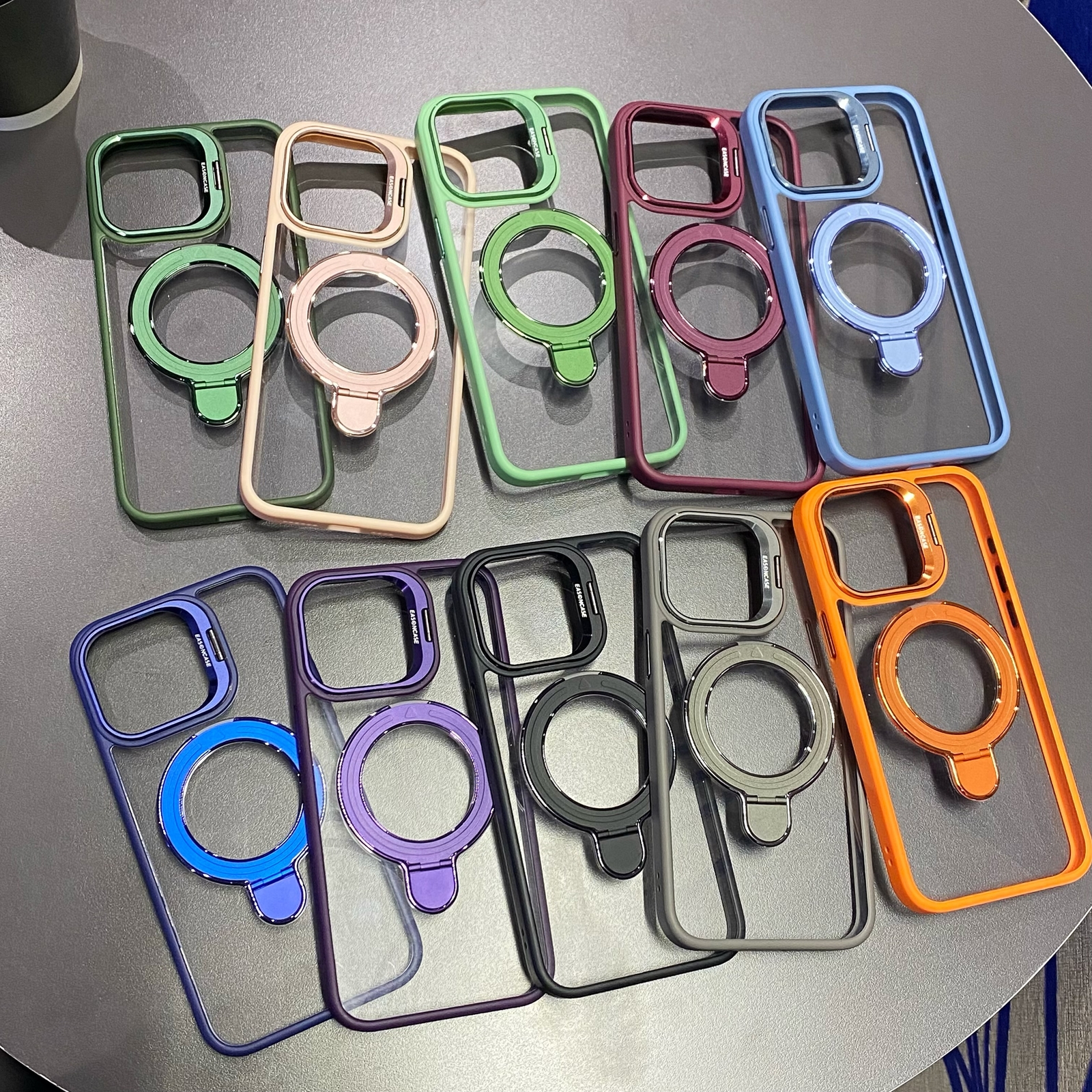 For iPhone 15 Pro Max 14 13 12 Rugged Clear Case with Ring Holder & Camera Stand