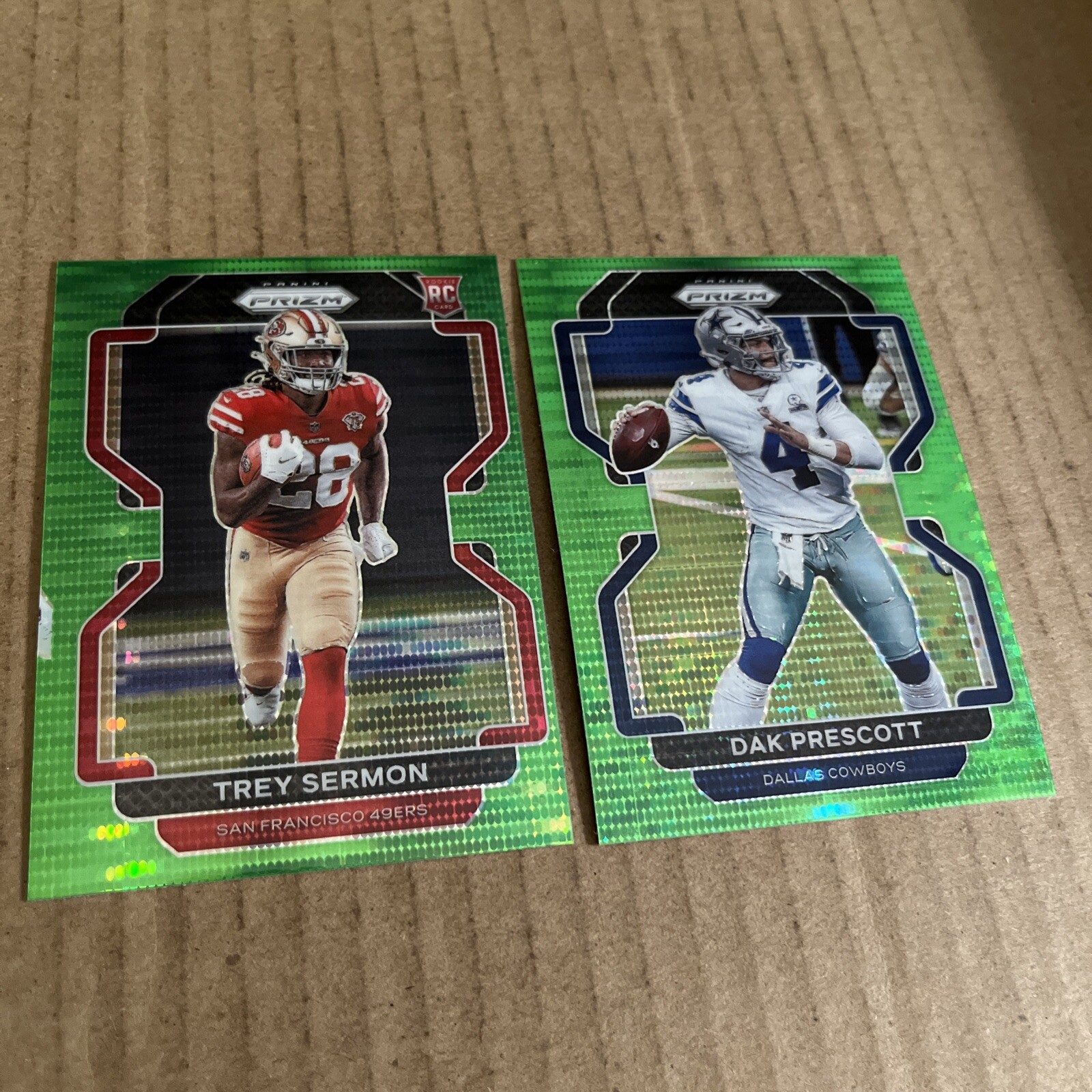 2021 Prizm GREEN PULSAR Dak Prescott #242 & Trey Sermon RC #354 (chipped)(c4)