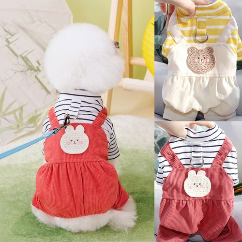 Puppy Dog Clothes Rompers Striped Jumpsuit Pet Four-Legged Clothes Overalls UK