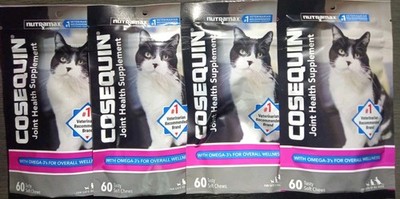 4 NUTRAMAX COSEQUIN PLUS OMEGA-3S JOINT HEALTH SUPPLEMENT CATS 60 X4 240 CHEWS!!