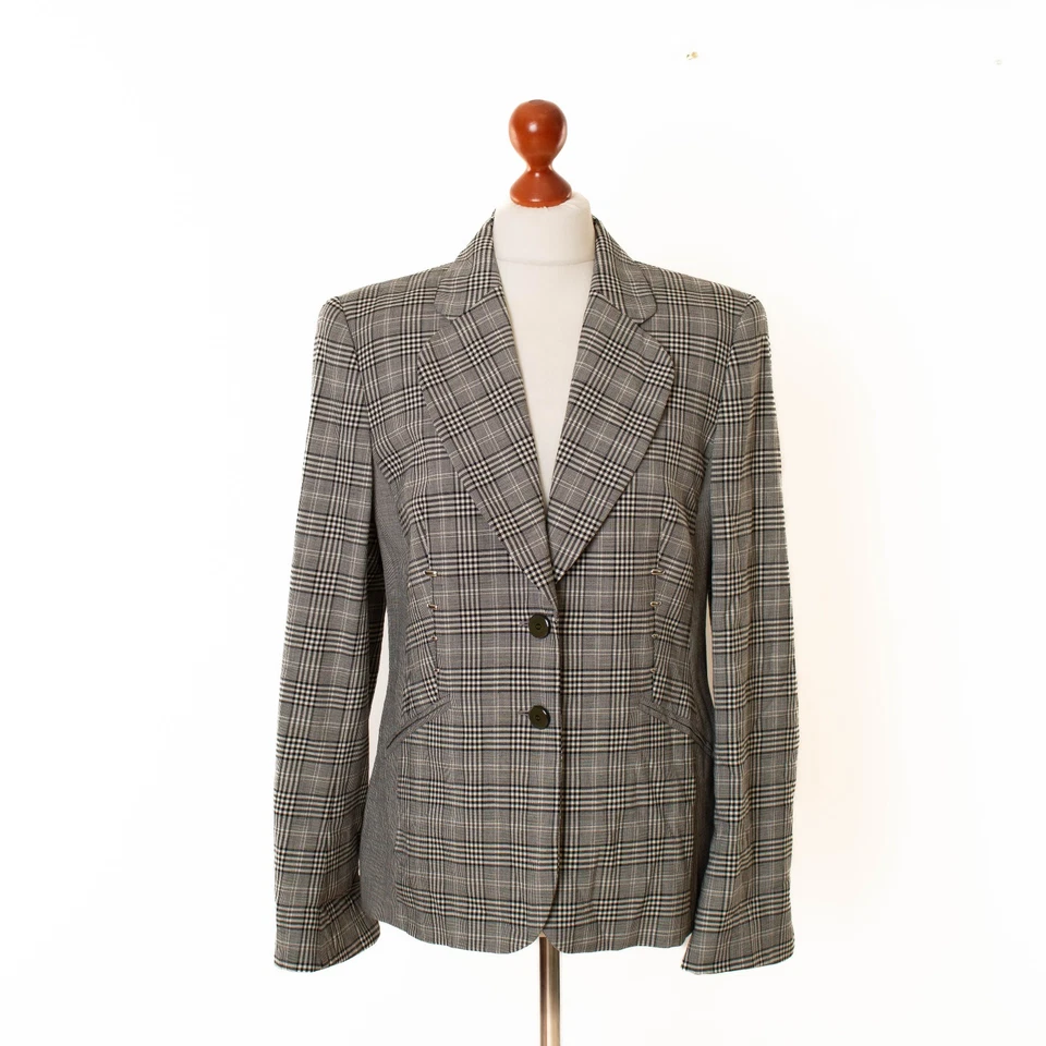 Damen ESCADA Grau Viskose Kariert Blazer Jacke Größe 38  13599 - Bild 1 von 4