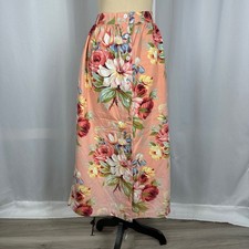 Vintage Floral Maxi Skirt Size L Peach Button Front Cottagecore Boho Cotton READ