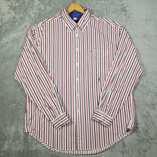Vintage Tommy Hilfiger Shirt Mens XL Button Down White Red Blue Striped Crest
