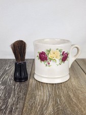 Vintage Ceramic Floral Shaving Mug with Brush Rose Pattern Barbershop Decor