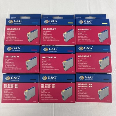 G&G Ink Cartridges Epson Stylus CX5000/CX6000 Black Magenta Cyan Yellow Lot Of 9