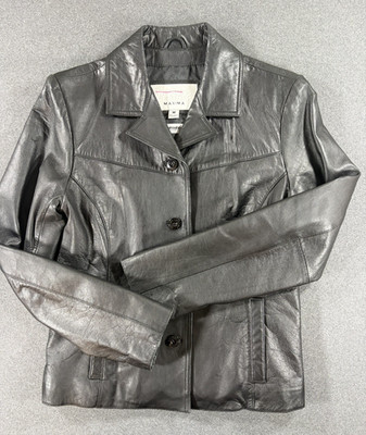 Vintage Wilsons Leather Jacket Womens Size Medium RARE Button Front Black 90s