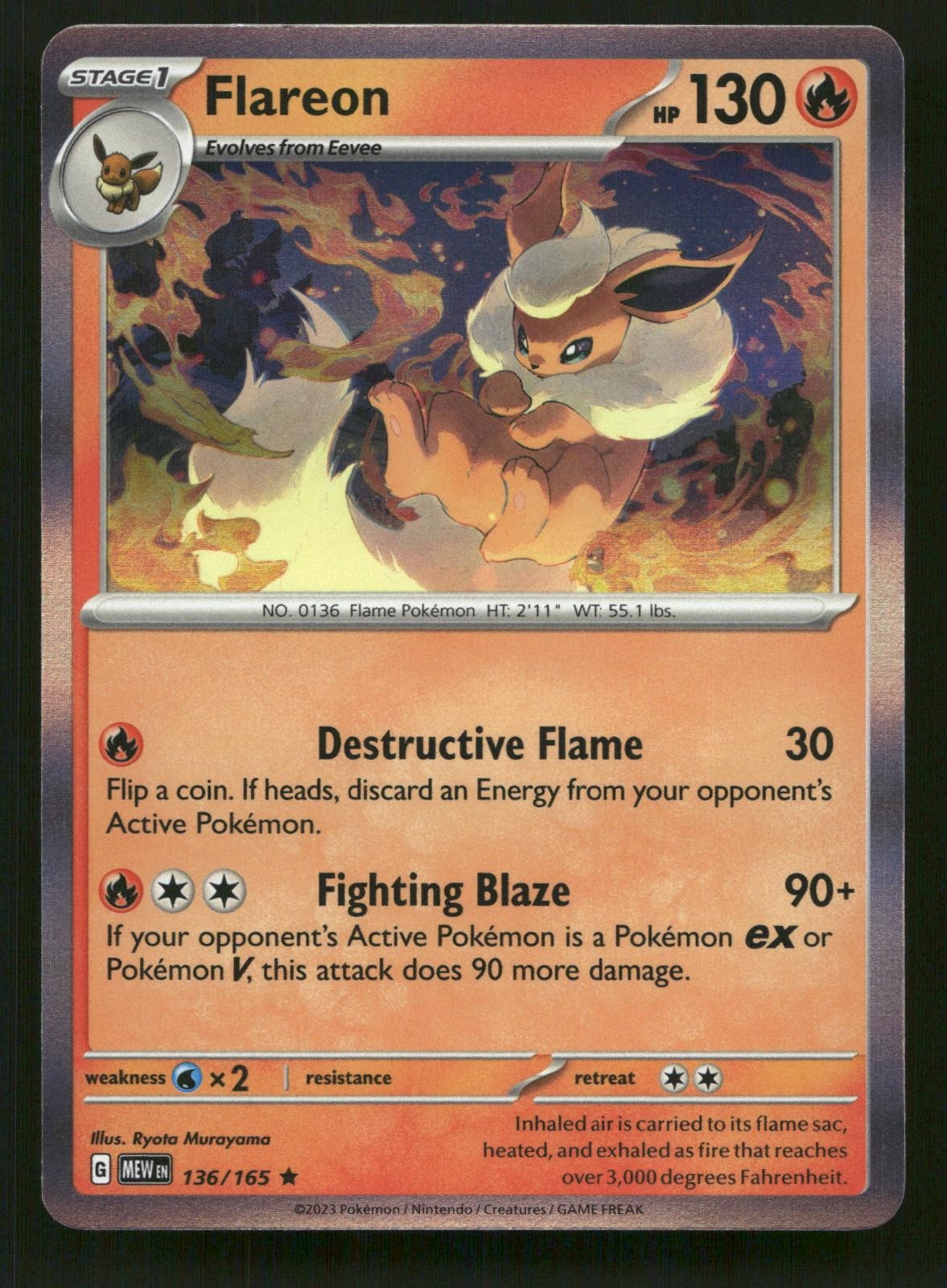 Flareon 136/165 151 Rare Holo Near Mint