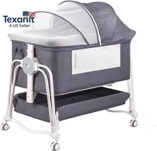 4 in 1 Baby Bassinet Bedside Sleeper, Rocking Baby Crib with Lockable Wheels, St