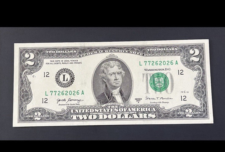 ERROR $2 DLL BILL - YEAR 2026 ON SERIAL & MISALIGNED ERROR, FRB L, 2017A, UNC.