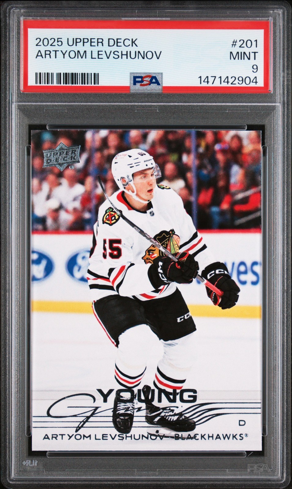 2025-26 Upper Deck Series 1 Artyom Levshunov Young Guns Rookie #201 PSA 9