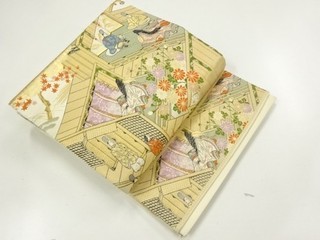 19742# JAPANESE KIMONO / FUKURO OBI / SILK / WOVEN PEOPLE IN THE HEIAN ERA