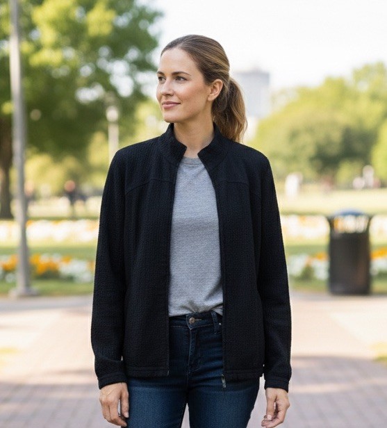 Women’s M Black Crinkle Full Zip Jacket Orvis Seersucker Travel Lightweight LOOK