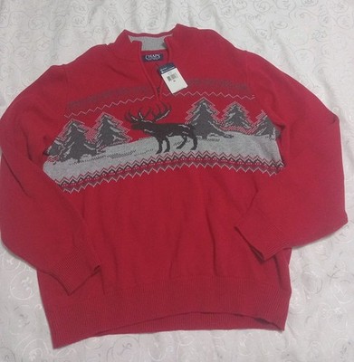 CHAPS Christmas Reindeer Deer Elk Moose Sweater 1/4 zip Pullover XL NEW NWT