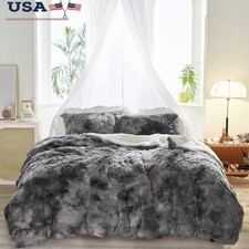 3-Piece Plush Shaggy Comforter Set Queen Faux Fur Sherpa Reversible Bedding