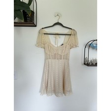 Urban Outfitters Cream Lace Overlay Cottage Prairie Mini Dress Size XS