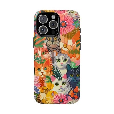 For iPhone/Galaxy/Pixel | Phone Ink Case - Cute Floral Cats