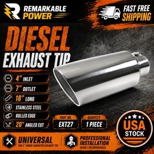 Inlet 4 Outlet 7 - 18 Long Stainless Steel Rolled Edge 20 Exhaust Tip Diesel
