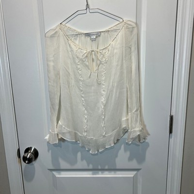 Diane von Furstenberg Womens Blouse Ruffle Trim White Size 0