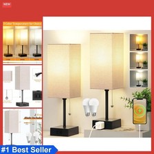 Set of 2 Table Lamps 15 Inch 3 Color Pull Chain with AC Outlet LED Bulbs