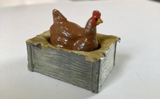 LEAD VINTAGE JOHILLCO CHICKEN HEN SITTING ON ITS NEST IDEAL FARM SCENE