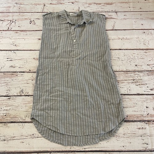 Allen Allen Womens Gray Striped Linen Blend V-neck Tunic Top Size XS Summer