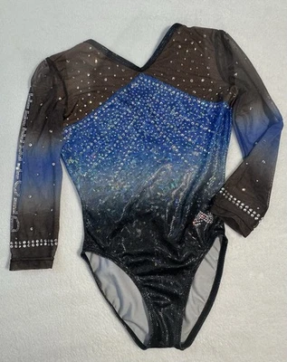 ALPHA FACTOR Leotard Gymnastics COMPETITION Bling RHINESTONE Blue GK Size: CL - Image 1 of 4