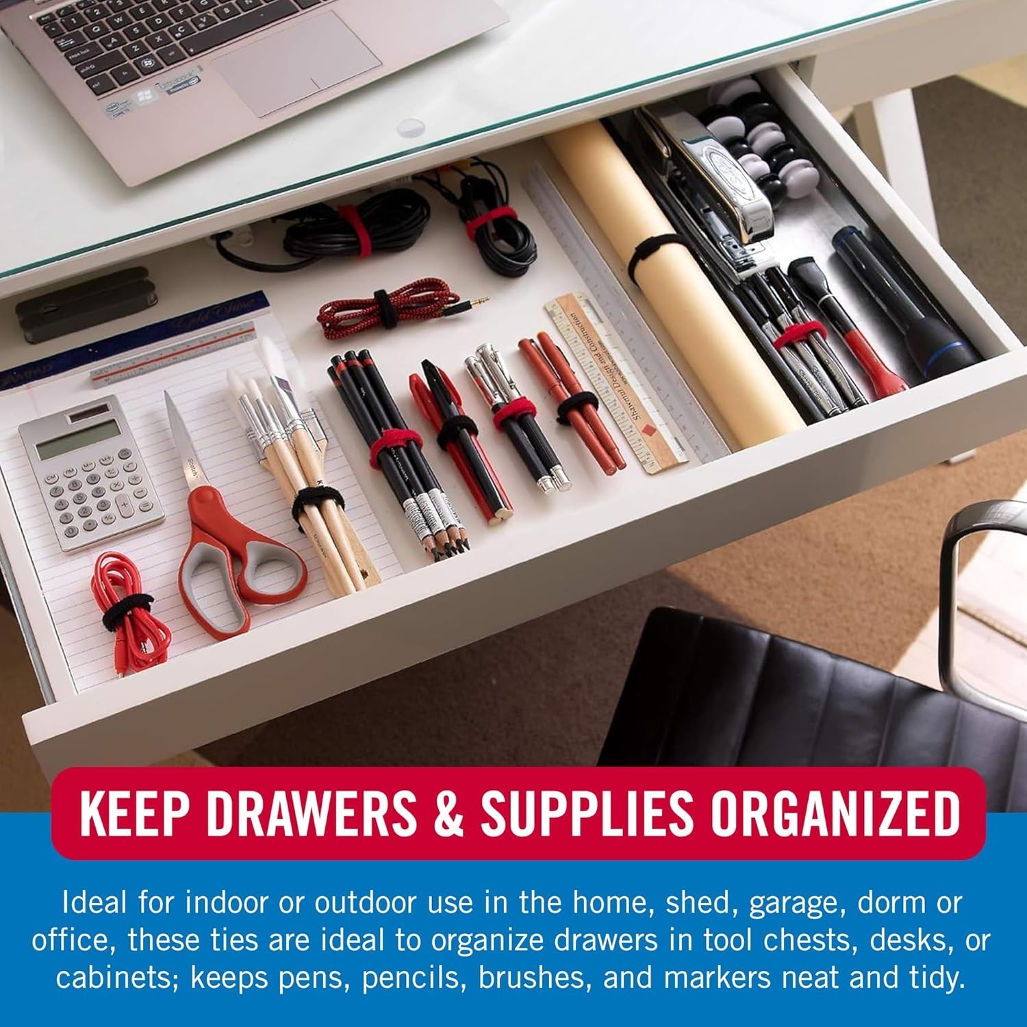 VELCRO Brand ONE-WRAP Cable Ties, 100Pk, 8 X 1/2" Black Cord Organization Straps