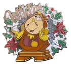 2022 Disney Beauty and the Beast Cogsworth Winter Holiday Wreath Pin