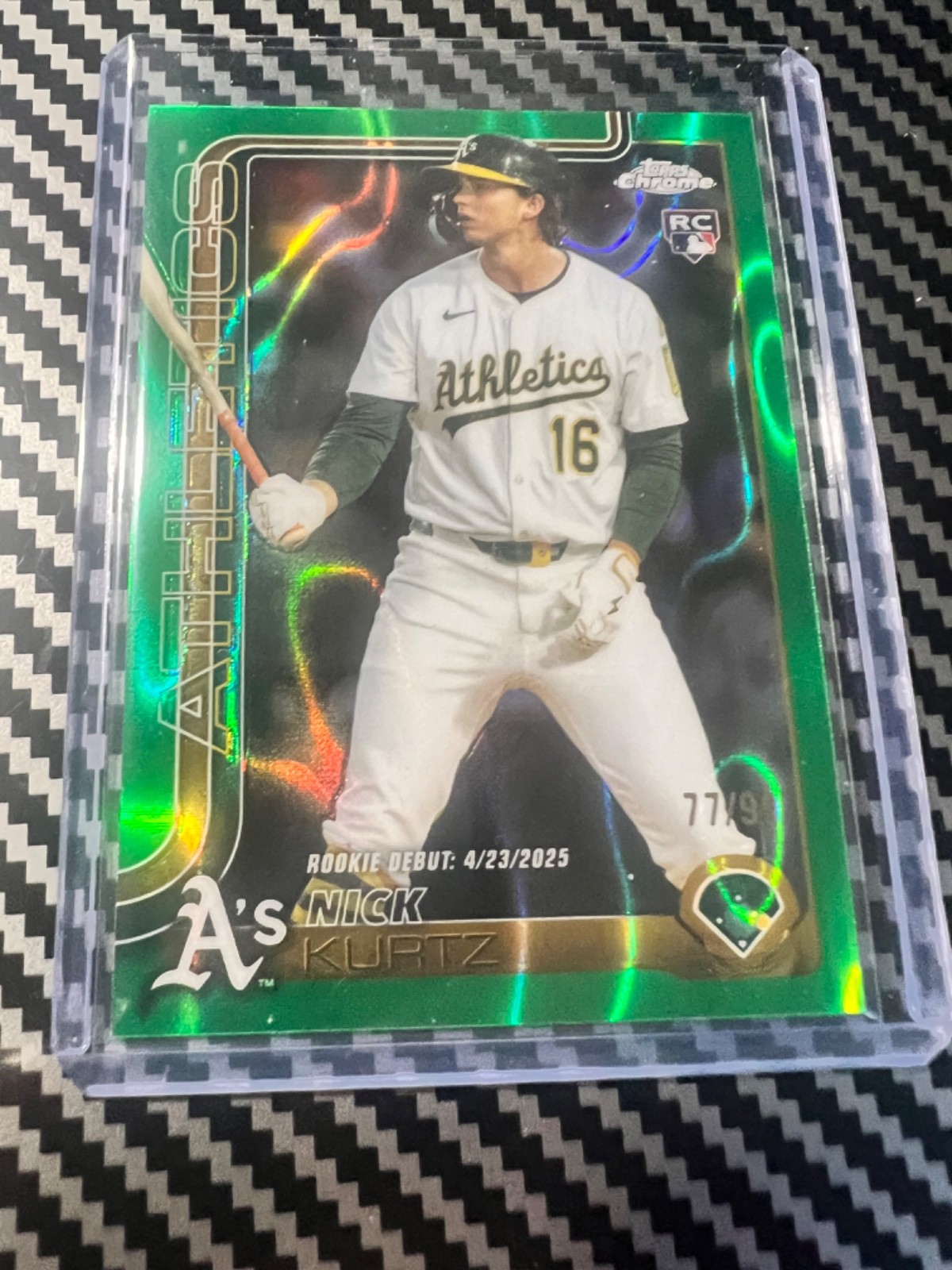 2025 Topps Chrome Update Nick Kurtz RC #USC180 Green Wave Refractor /99 Athletic