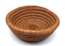 Handcrafted Coiled Pine Needle Round Basket 8.75"