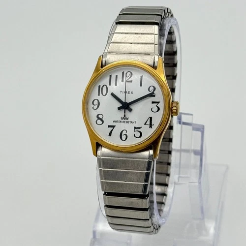Vintage 1980s Unisex TIMEX Gold Tone Easy Read Mechanical Watch, 30mm, Runs