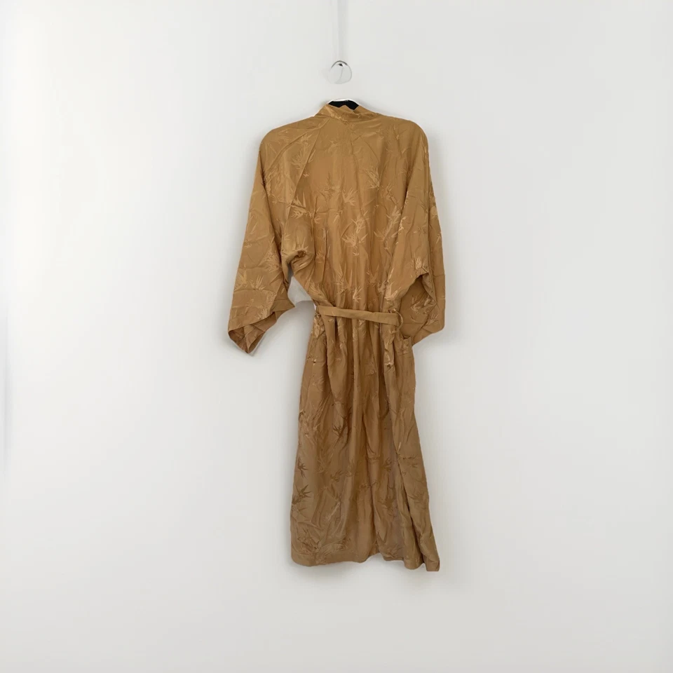 Dreamsacks 100% Silk Jacquard Bathrobe Kimono Robe S/M Gold Bamboo Motif NWT - Image 3 of 4