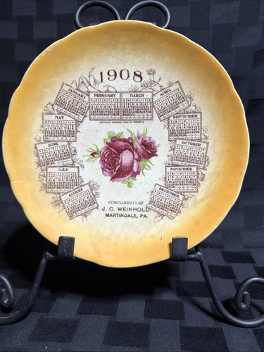 Antique 1908 Calendar Plate J. C. Weinhold Of Martindale, PA