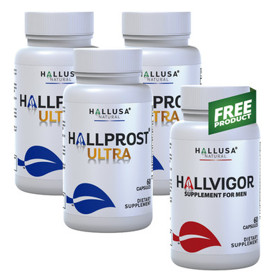 HALLPROST ULTRA Prostate Pills + FREE Hallvigor, Inflamed Prostate, 180 Capsules